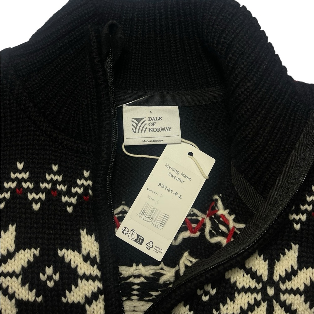 Dale of Norway Myking Nordic Merino Wool Black Chunky Knit Men’s Sweater L NEW - Picture 6 of 16